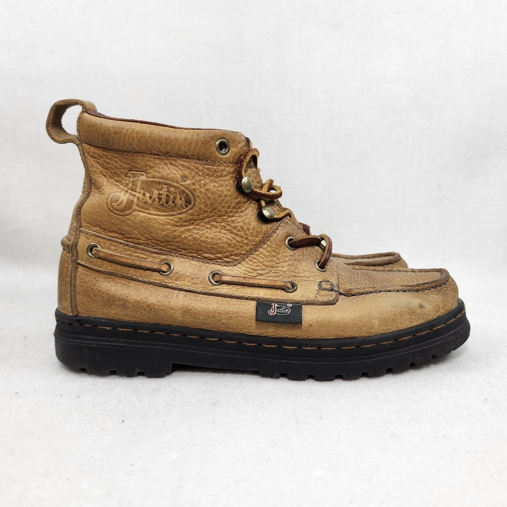 Women's Justin Lite Brown Lace Up Leather Western Chukka Boots L0995 Size 7.5 M